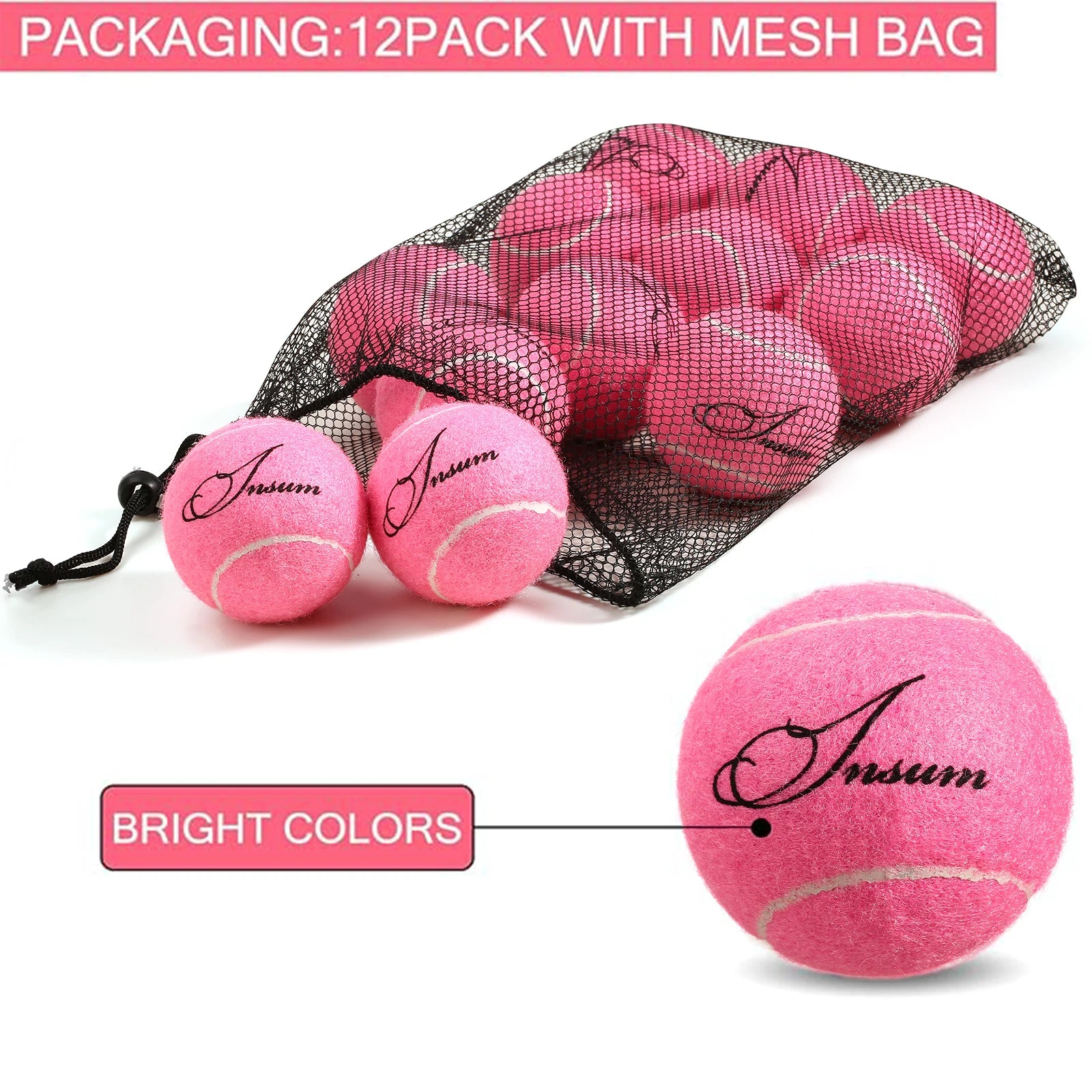 12pcs Tennis Balls with Mesh Carry Bag Practice Ball High Elasticity Pet Dog Playing Balls Outdoor Training Sports Rubber Tennis