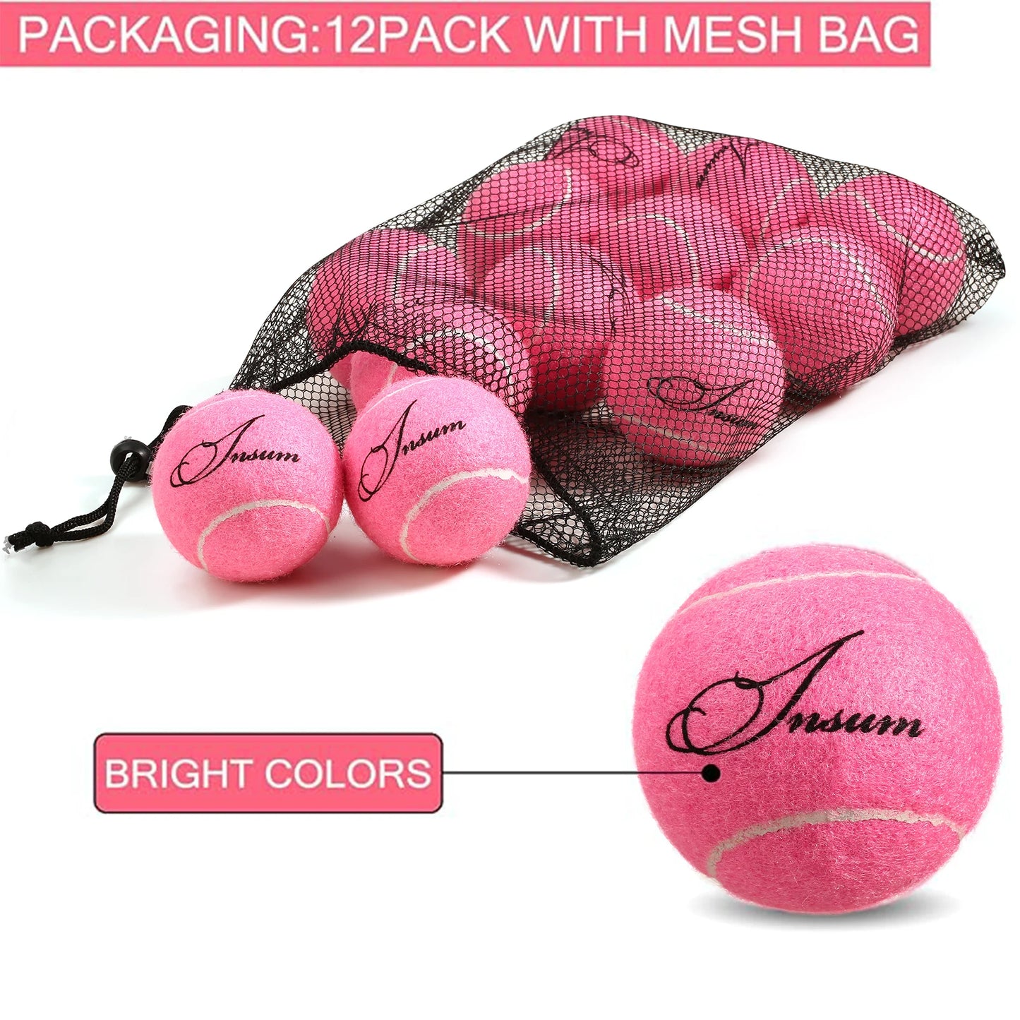 12pcs Tennis Balls with Mesh Carry Bag Practice Ball High Elasticity Pet Dog Playing Balls Outdoor Training Sports Rubber Tennis