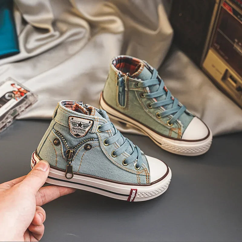 Children's High-top Canvas Shoes  Boys Baby Shoes Graffiti 2023 New Spring and Autumn Girls ShoesNon-slip Sneakers