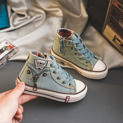 Zapatos de lona altos para niños, zapatos para bebés, grafiti, primavera y otoño 2023, zapatillas antideslizantes para niñas.