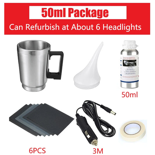 Car headlight polishing kit, 100ml/50ml, headlight restoration, liquid polymer, renewal repair, clean kit, automotive tool