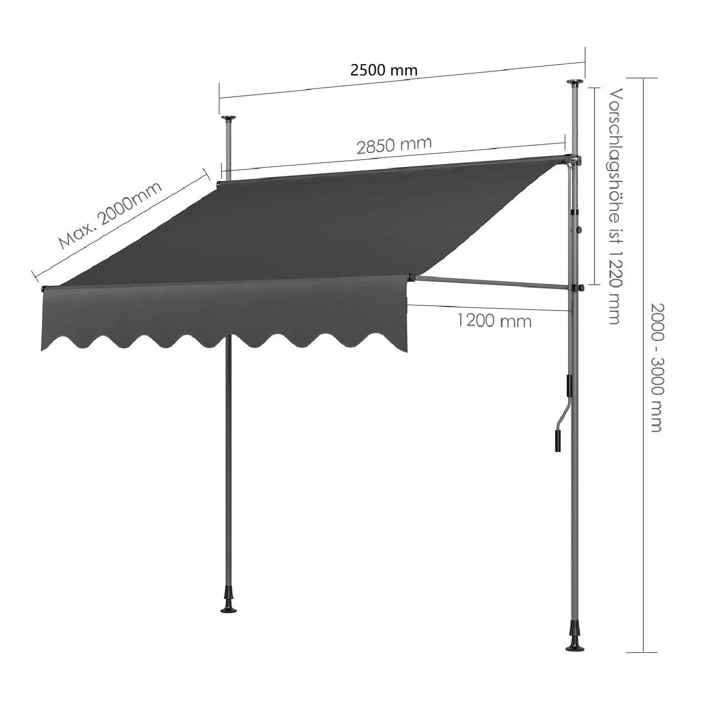 Manual Retractable Awning, Non-Screw Outdoor Patio Awning Sunshade Shelter, Height Adjustable Sunshade Patio Door Window