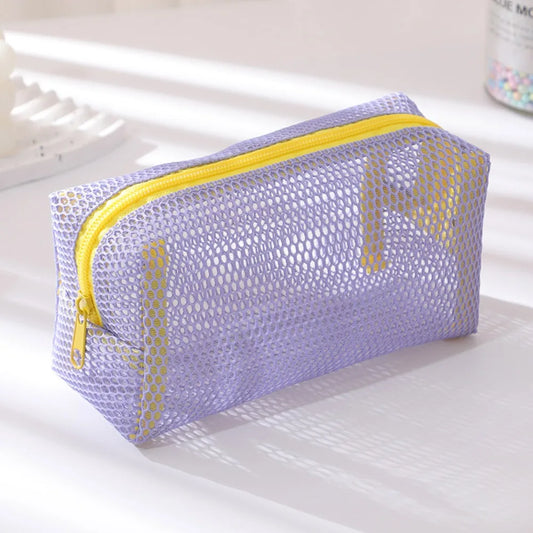 Fashion Mesh Cosmetic Bag Dopamine Large Capacity Lipstick Makeup Bag Transparent Travel Toiletry Bag Travel