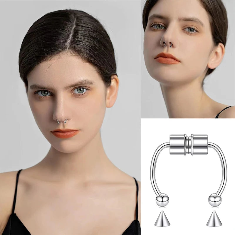 Fake Nose Ring Hoop Septum Non-Piercing Nose Clip Rock Hip Hop Stainless Steel Magnet Fashion Punk Women Body Jewelry