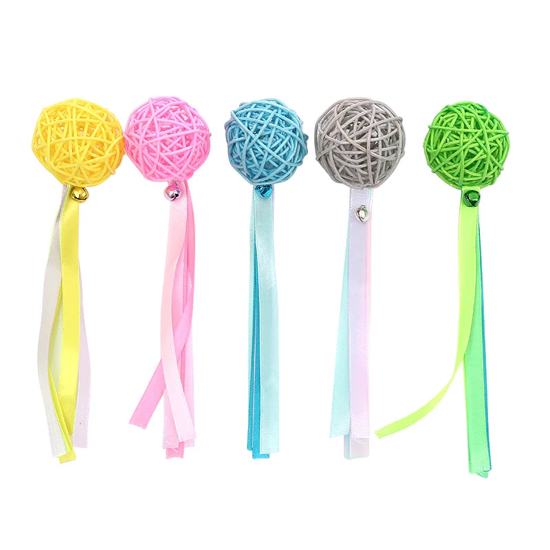 Juguete para gatos, serpentina de bolas de ratán multicolor, campana de cola, juego interactivo, suministros para mascotas