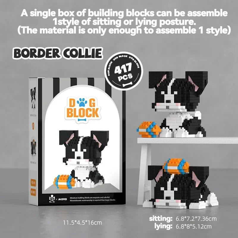 DIY Cute Dog Building Blocks Puppy Pet Model Animal Assemble Bricks Set Poodle Corgi Husky Cartoon Table Decor Gift for Kids