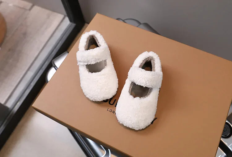 Children Fur Shoes 2025 Winter Kids Warm Plush Shoes For Girl Flat Loafers Moccasins Girls Casual Shoes Khaki, Beige