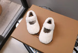 Children Fur Shoes 2025 Winter Kids Warm Plush Shoes For Girl Flat Loafers Moccasins Girls Casual Shoes Khaki, Beige