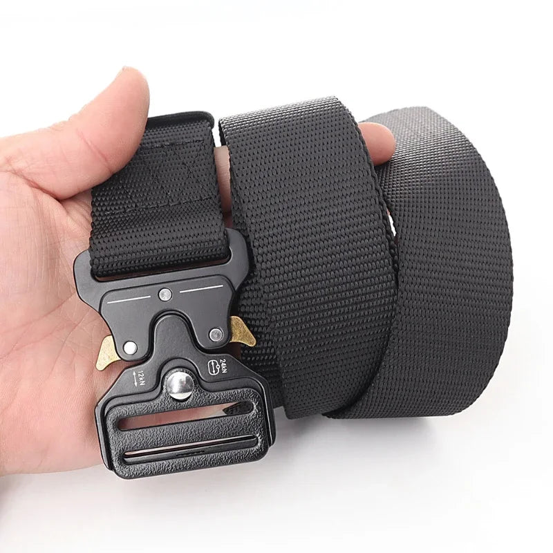 3.8X125cm - Belt Quick Release Outdoor  Metal Belt Soft Real Nylon Sports Accessories Men And Women Black Belt