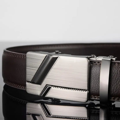 Cinturón de cuero para hombre, hebilla automática de metal, marca de alta calidad, cinturones de lujo para hombres, famoso trabajo, negocios, correa de PU negra.