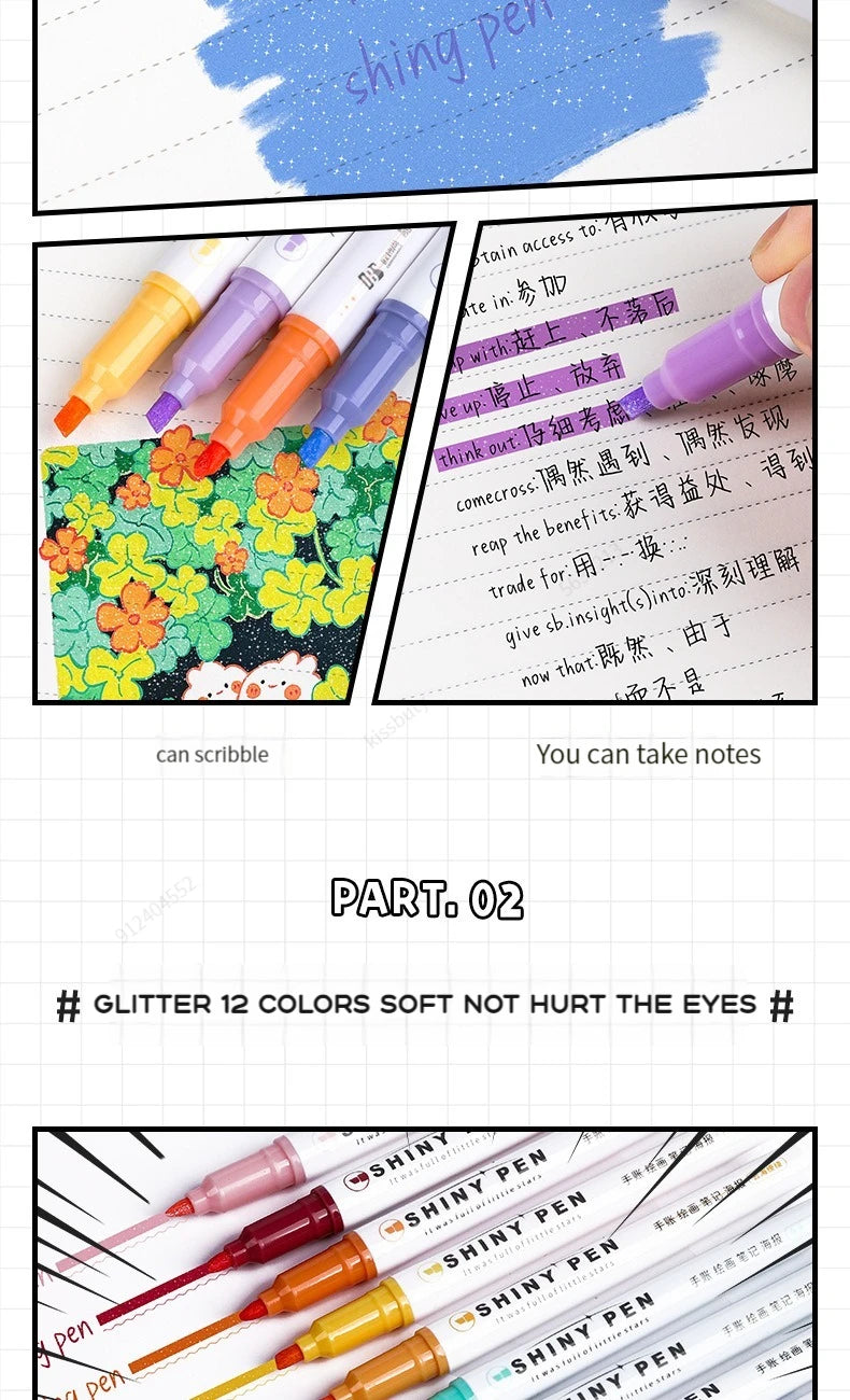 4 Colors/box Kawaii Glitter Highlighter Pen Pastel Fine Pastel Highlighter Marker Scrapbook Painted Stationery School Supplies