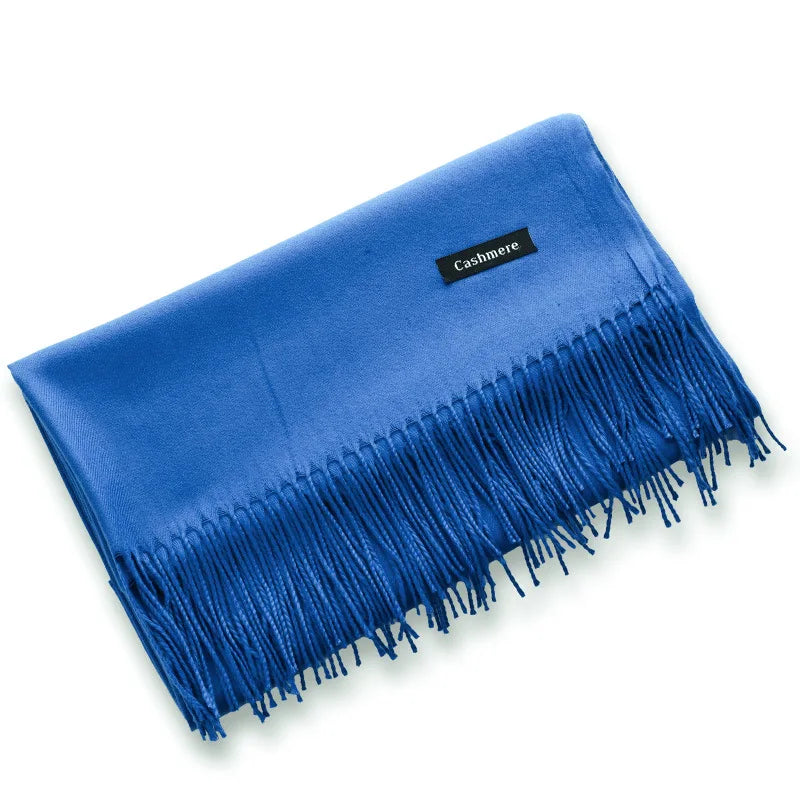 Bufanda multiusos de imitación de cachemira cepillada de color sólido, gruesa, larga, con borlas, para invierno, para niña