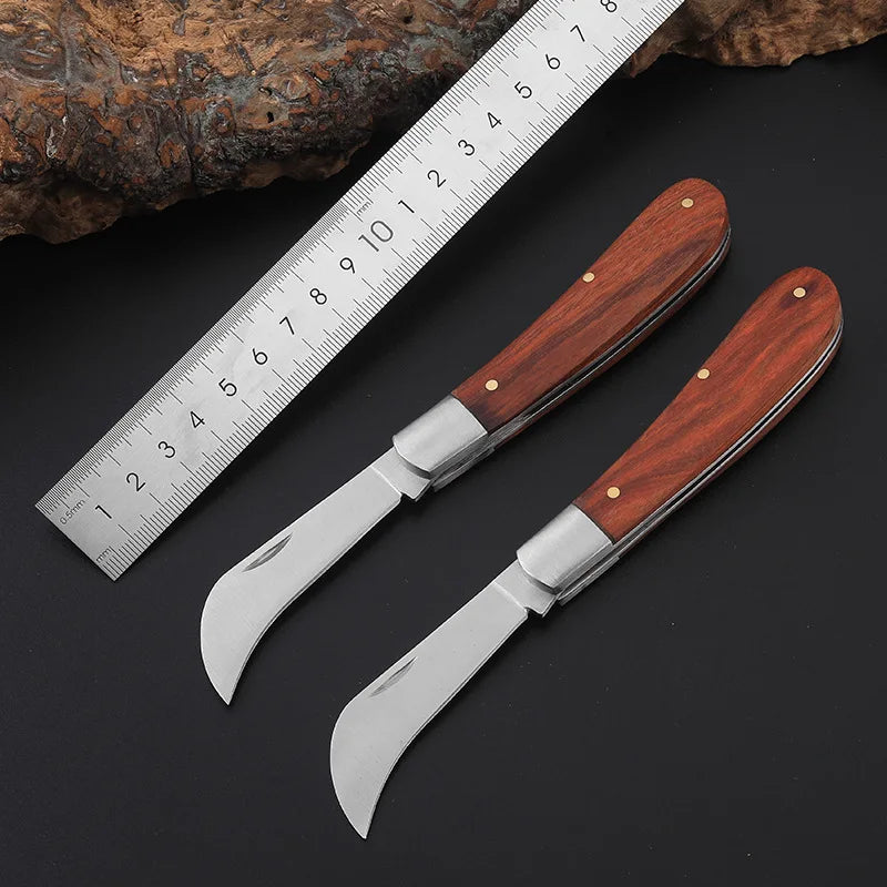 Folding Grafting Knife Grafting Tools Bonsai Pruning Knife Professional Garden Seedling Fruit Tree Cutter with Wooden Handle
