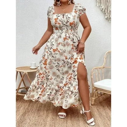 Vestido largo informal de fiesta con estampado floral para mujer, talla grande 1-5XL, ideal para exteriores, de verano, holgado 