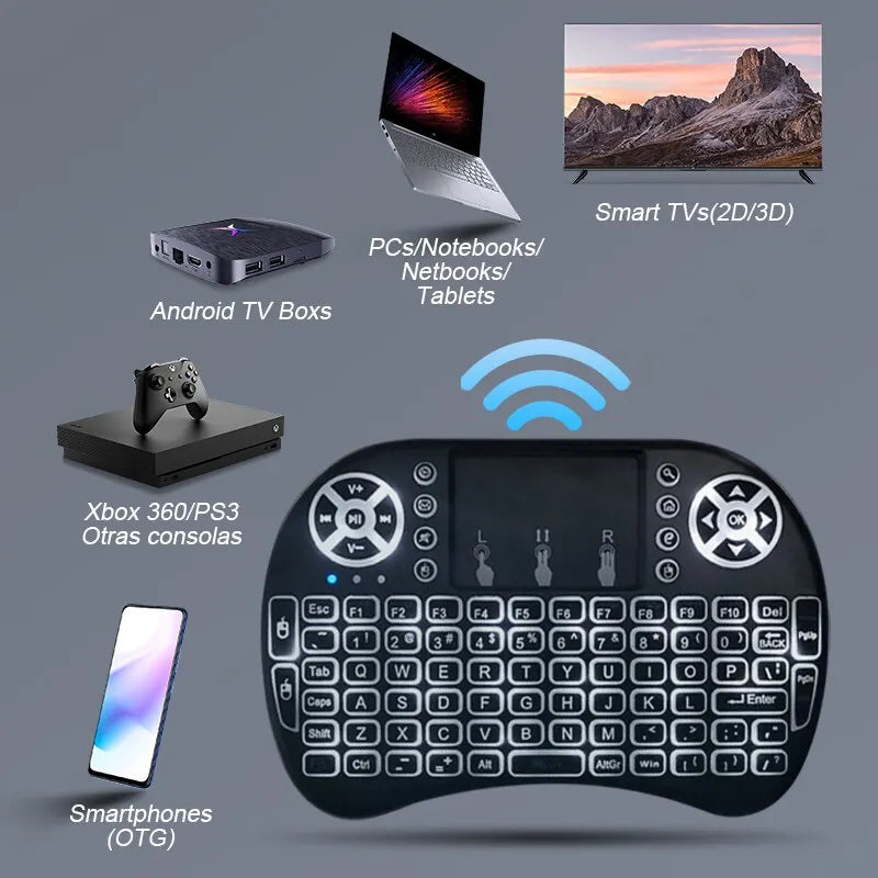 Mini teclado inalámbrico Flight Mouse 2,4 g, panel táctil grande, computadora digital, batería seca, carga USB, teclado de doble propósito