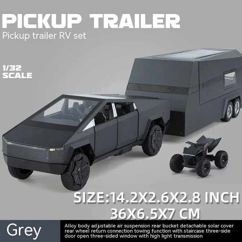 1:32 Toy Trucks for Boys Cybertruck Model Silver Pickup Truck Diecast Metal Toy Cars with Sound and Light for Kids Age 3 Year