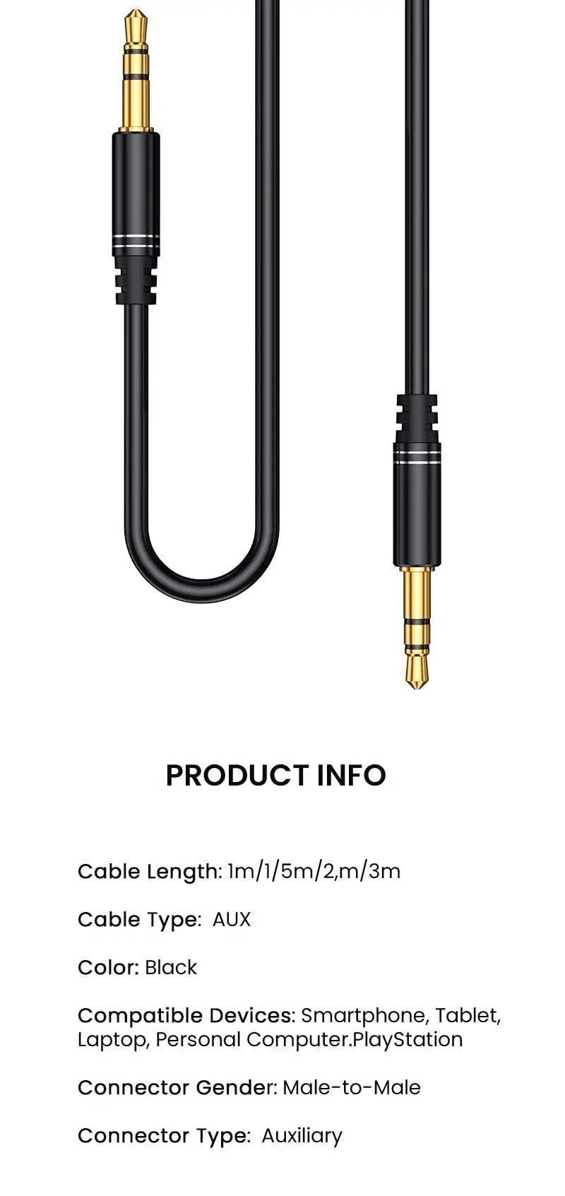 Cable de audio de 3,5 mm, cable auxiliar, adaptador de entrada de audio, cable auxiliar macho a macho, compatible con estéreos de coche, altavoces y auriculares.