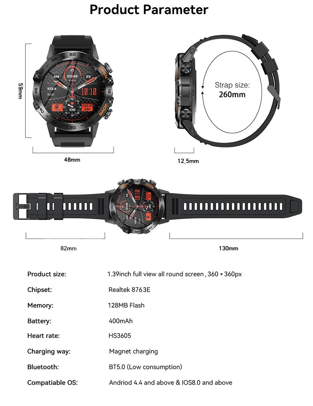 MEVADEN 1.39 inch Bluetooth Call Smart Watch Men Sports Fitness Tracker Watches IP67 Waterproof Smartwatch for Android IOS MD52