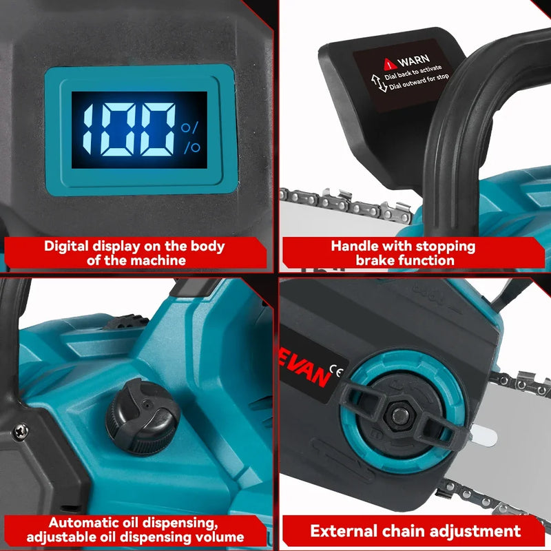 16Inch 8000W Brushless Electric Chainsaw LED Auto Oiling Cordless Woodworking Garden Chain Saw Power Tool For 21V 18V Battery