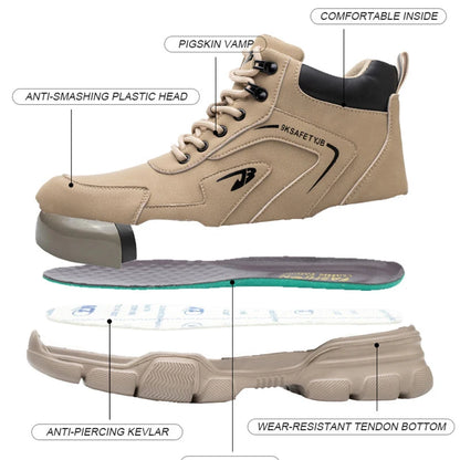 Steel Toe Safety Shoes Men, Anti-Puncture Anti-Smash Non Slip Industrial Work Boots Lightweight Kevlar-Midsole Protective Shoes