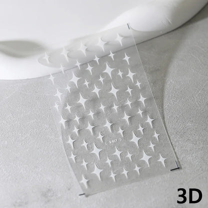 Blue Starry Night 5D Soft Embossed Relief Self Adhesive Nail Art Decoration Stickers Dressy White Stars 3D Manicure Decals Woman