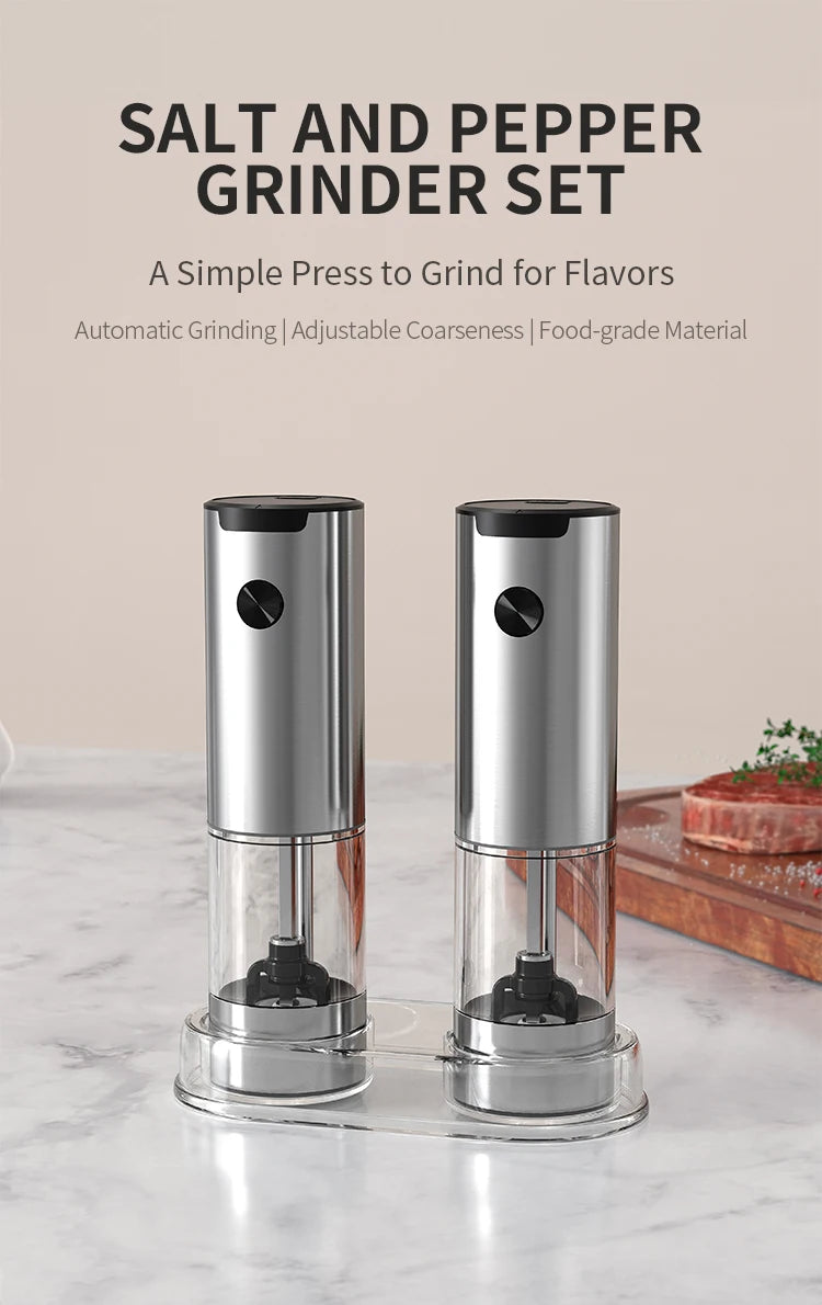 Molinillo eléctrico automático de pimienta y sal con luz LED, molinillo de aspereza ajustable, herramientas de cocina