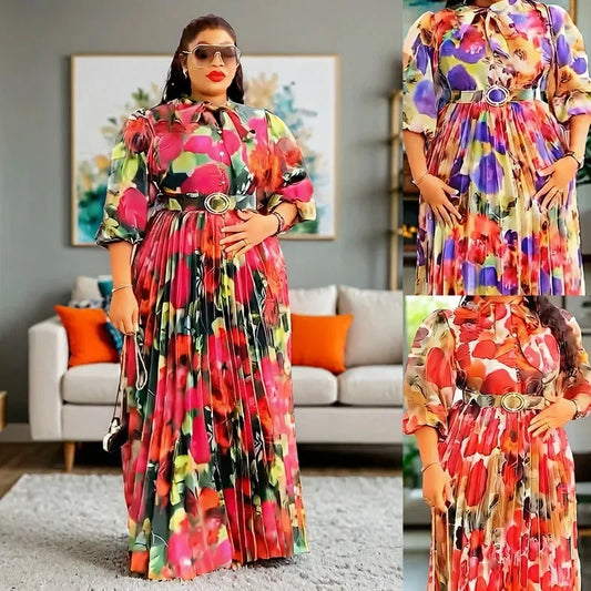Vestidos africanos con estampado de talla grande para otoño, elegantes vestidos africanos de manga 3/4 para fiesta de noche, vestidos largos maxi, ropa africana Dashiki