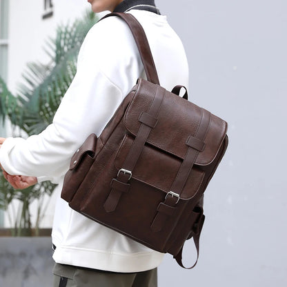 Mochila de piel sintética para hombre, mochila grande para portátil, mochila negra para adolescentes y niños, mochila marrón, 2023