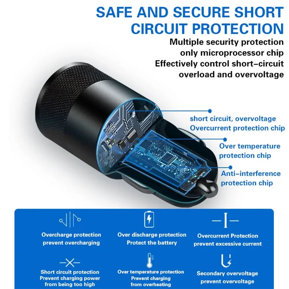 Olaf USB Type-C Car Phone Adapter Fast Charging, Quick Charge 3.0, 68W, PD, iPhone 13, 12, Xiaomi, Huawei, Samsung S21
