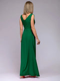 Women's 2025 Summer Solid Color Formal Dress - Sleeveless Evening Gown with Waist Accent, Elegant Floor Length Bridesmaid Dress