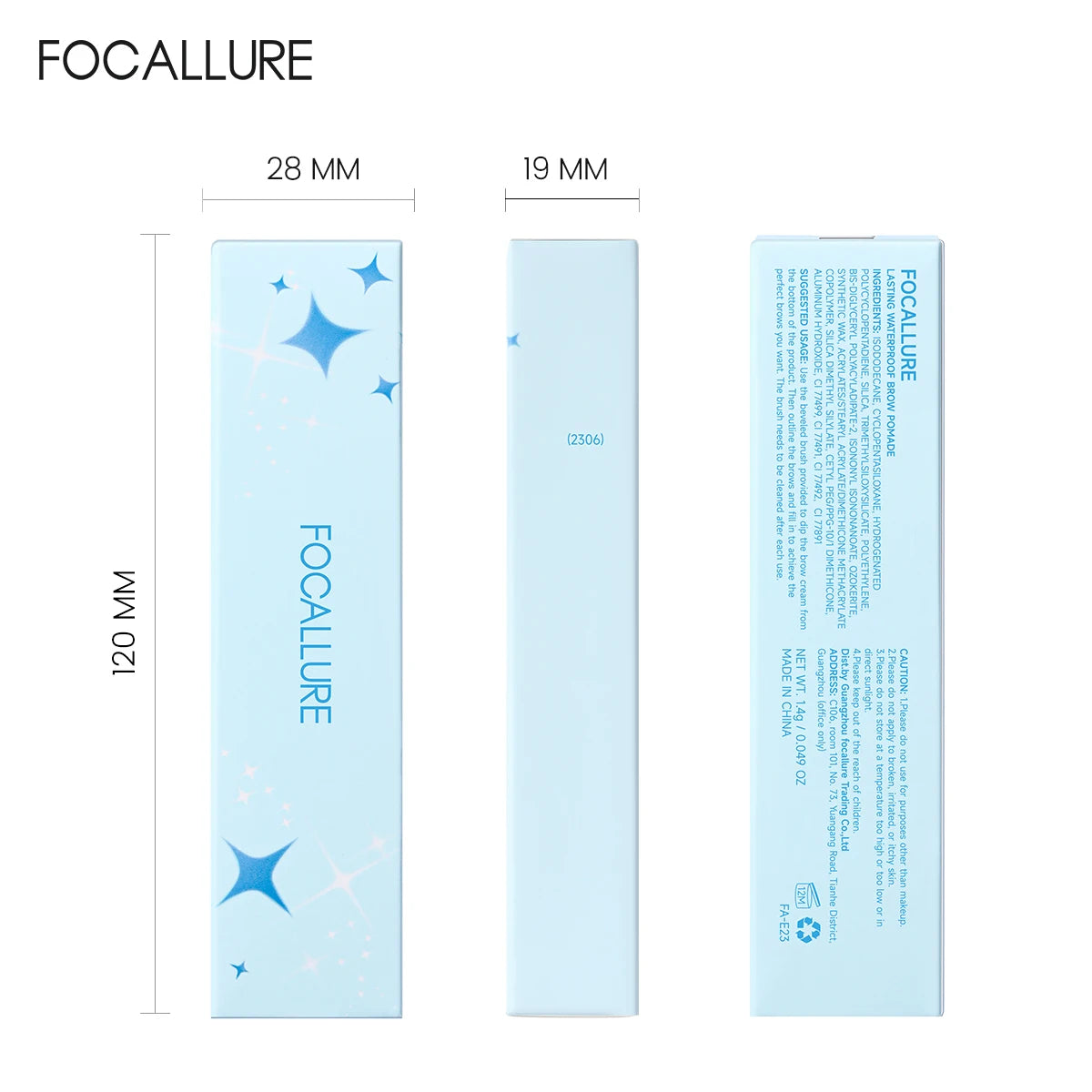 FOCALLURE 3D Eyebrow Gel Cream 2 In 1 Eyeliner Pencil 3 Colors Waterproof Long-lasting Eyebrow Pomade Enhancers Makeup Cosmetics