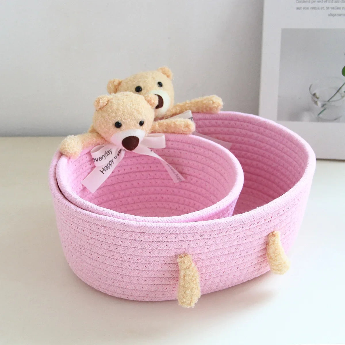cartoon style weave sundries Storage Baskets household cosmetic hairpin Organize deposit container child toy classification case