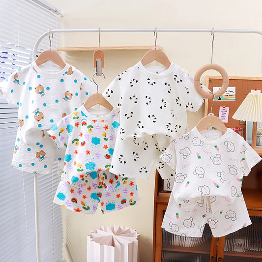 1-10 Years Soft Kids 2-Piece Set Breathable Short Sleeve Shorts for Playtime Toddler Outfit Clothes for Playground and School