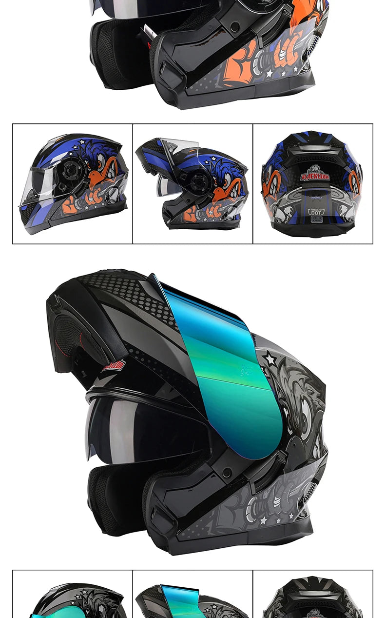 BLD Modular Motorcycle Full Face Helmet ECE Flip-up Double Anti-Fog Visor Purple Bird Sport Design In Stock Adult Men and Women