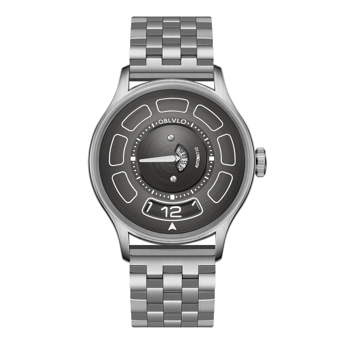 OBLVLO BLM-UFO Unique UFO-Shaped Automatic Watch with Luminous Silicone Strap And Steel Bracelet Waterproof Mechanical Timepiece