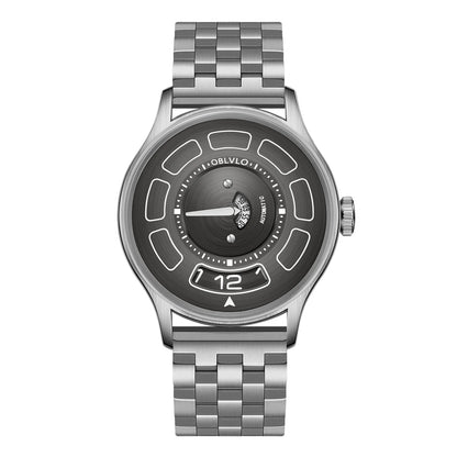 OBLVLO BLM-UFO Unique UFO-Shaped Automatic Watch with Luminous Silicone Strap And Steel Bracelet Waterproof Mechanical Timepiece