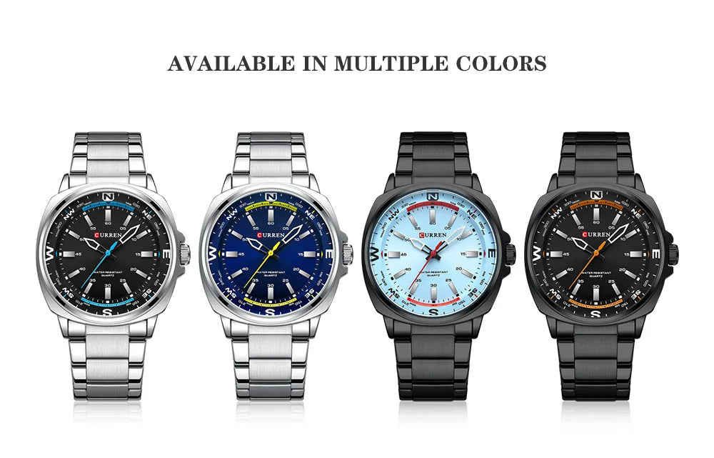 CURREN 8455 Men's Quartz Watch Large Dial Waterproof Stainless Steel Strap Casual Business Elegant Watches for Men Reloj Hombre