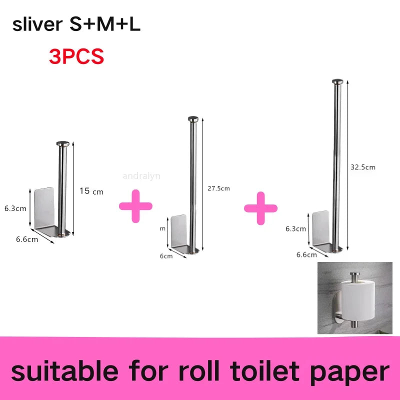 Stainless Steel Paper Towel Holder Self Adhesive Toilet Roll Paper Holder No Punching Kitchen Bathroom Length Storage Rack