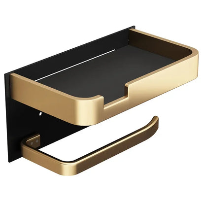 Black Gold Toilet Paper Holder Bathroom Wall Mount Multifunction WC Paper Phone Holder Shelf Towel Roll Shelf Accessories