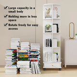 Wooden 4-layer Corner Bookshelf Can Rotating Movable Bookshelf With Single Drawer/Wheels/Storage Shelf For Study/Bedroom/Home