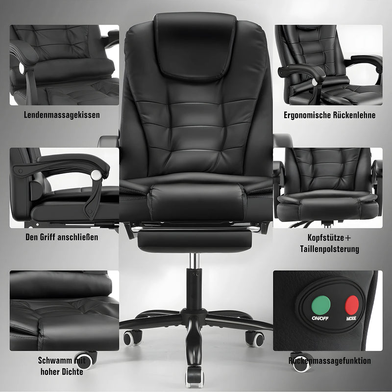Executive Office Chair with  Massage Seat  , PC Desk Gaming Chair with Armrests Footrest High Back  Recliner Tilt Padded Swivel