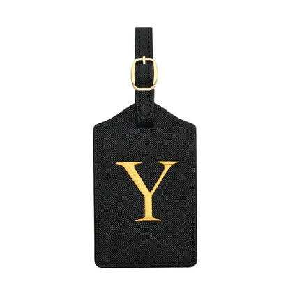 PU Leather Luggage Tag for Travel - Durable Suitcase ID Tag with Privacy Cover & Name Card Slot (A-Z) liu