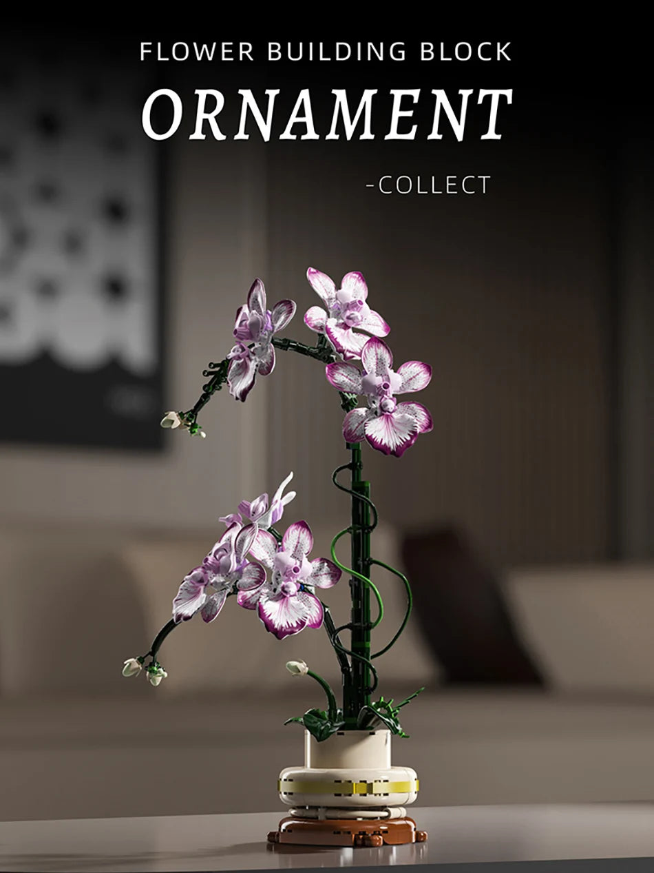 Creative Orchid Cymbidium Eternal Flowers Potted Plant Building Blocks Simulation Phalaenopsis DIY Bricks Toys Valentine's Gift