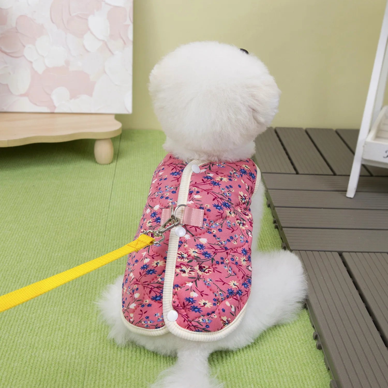 Winter Flower Pattern Pet Jacket Pet Dog Costume Navy Pink Sleeveless Vest Jacket Warm Comfortable Floral Cotton Vest Small Dog
