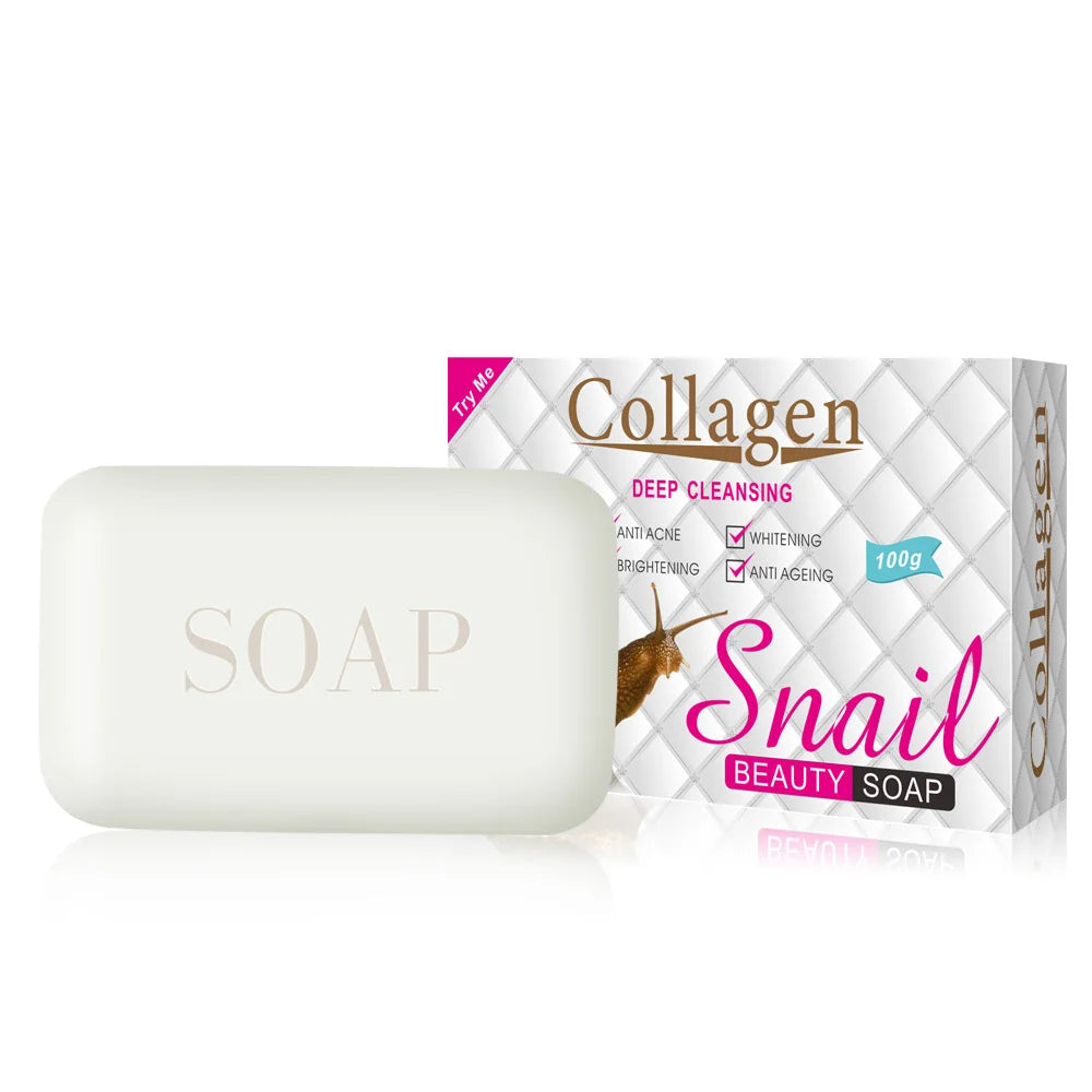 100g Snail Collagen Handmade Soap Face Body Cleansing Bleaching Soap Skin Moisturizing Brighten Hand-crafted Soap PM6861