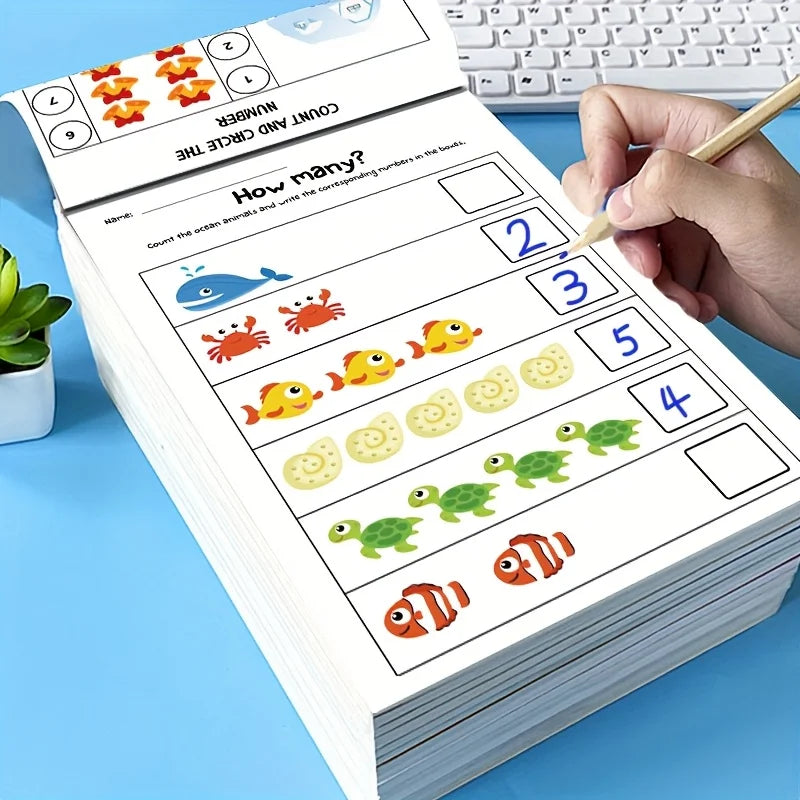 Caderno de Exercícios Interativo de Matemática – Contagem, Adição e Subtração até 10 e Atividades de Relações Numéricas – Material de Aprendizagem Visual; ideal para pré-escola, 1º ano, ensino domiciliar e sal