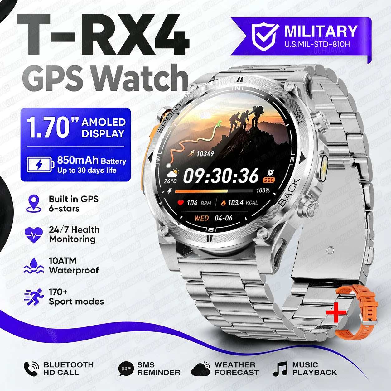 Novo Smartwatch Masculino T-RX4 Ultra GPS 2026 – Posicionamento GPS de 6 satélites, resistência à água 10ATM, bateria de 850mAh, bússola e mais de 170 modos esportivos.