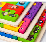 Montessori Animal Characters Transportation Wooden Puzzle Russian Blocks Cute Animals Puzzle Toys Occupation