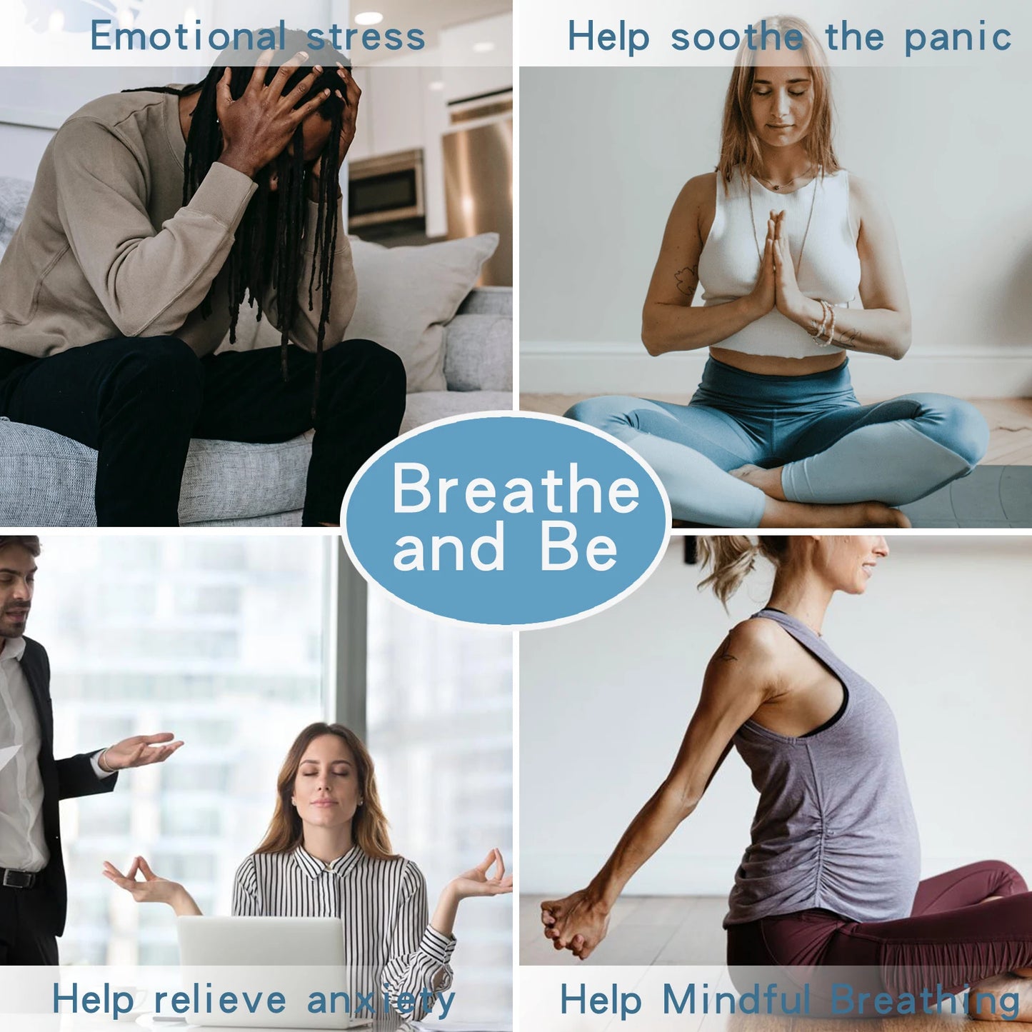Colar de respiração consciente de aço inoxidável, itens de alívio de ansiedade, colar para ansiedade, estresse, ferramentas de meditação de pânico