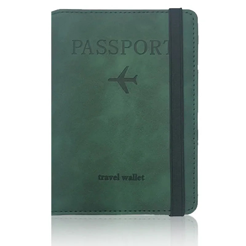 Tarjetero de cuero con bloqueo RFID, funda para pasaporte, billetera, accesorios de viaje para mujeres y hombres.
